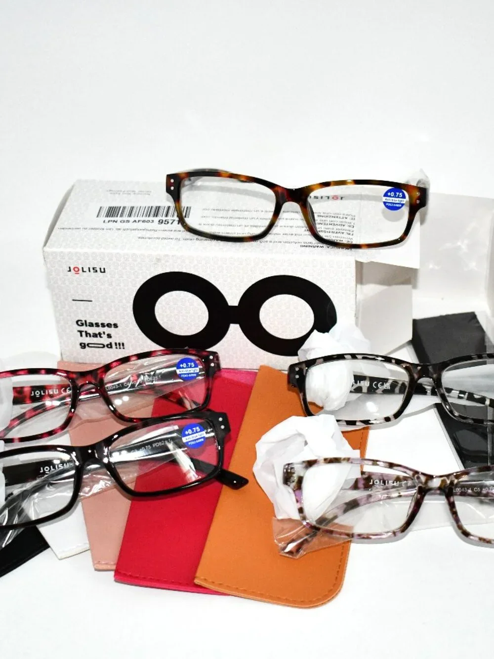 JOLISU Reading Glasses, +0.75, Blue Light Blocking Readers, 5 Pack, Mix Color, N